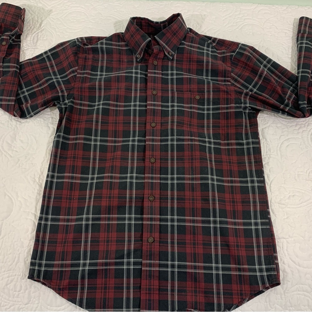 ORVIS Longsleeve Button Down Heavy Red Black Plaid Shirt Size Medium EUC.